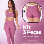 Kit Fitness Feminino 3 Peças – Top, Shorts e Legging Cintura Alta
