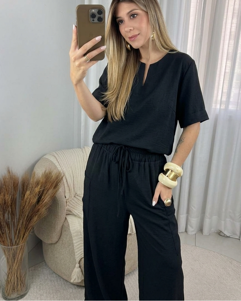 Kit 2 Conjuntos Blusa Decote V e Calça - Aurora