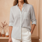[Compre 1 e Leve 3] Camisa Adelaide™ em Linho de Algodão com Gola Mandarin / Elegância e Conforto que Se Reinventam em Cada Ocasião!