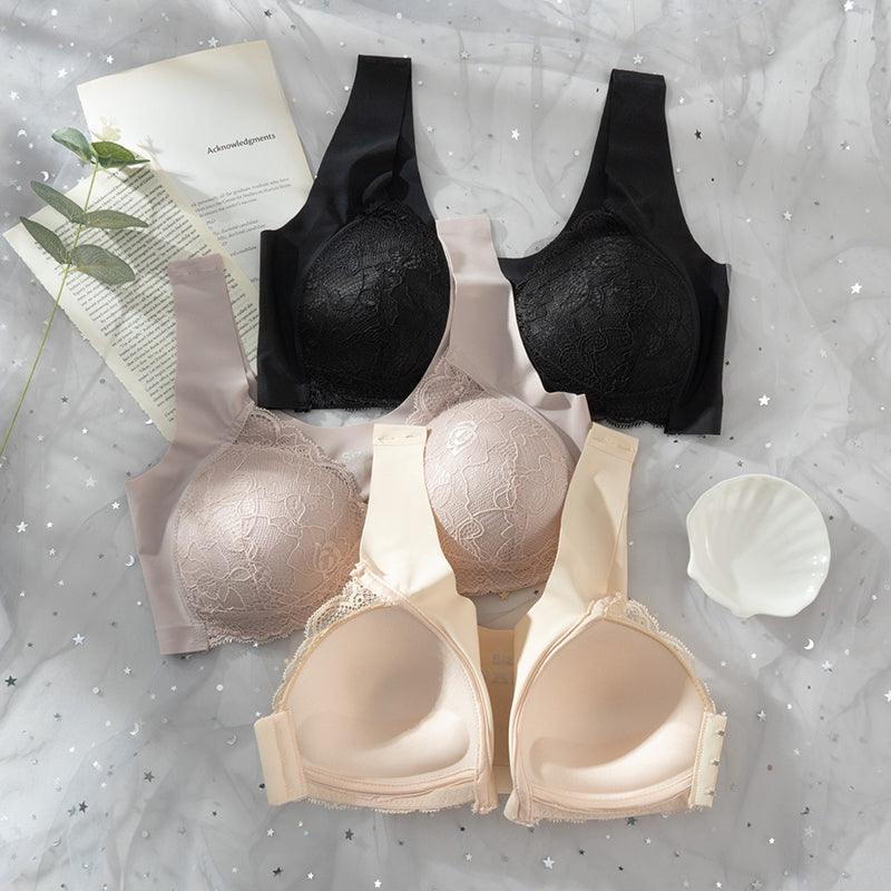 Kit Sutiãs Female™ em Seda Gelo com Fechamento Frontal e Detalhes em Renda