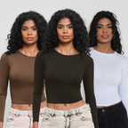 KIT 3: Blusa Feminina de Manga Longa - Meia Estação de Compressão Colada