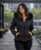 Jaqueta Puffer Forrada Impermeável com Capuz de Pelinho - Premium