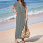 Vestido Lucelli™ Em Tecido Modal Plissado com Acabamento Artesanal