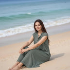 Vestido Lucelli™ Em Tecido Modal Plissado com Acabamento Artesanal