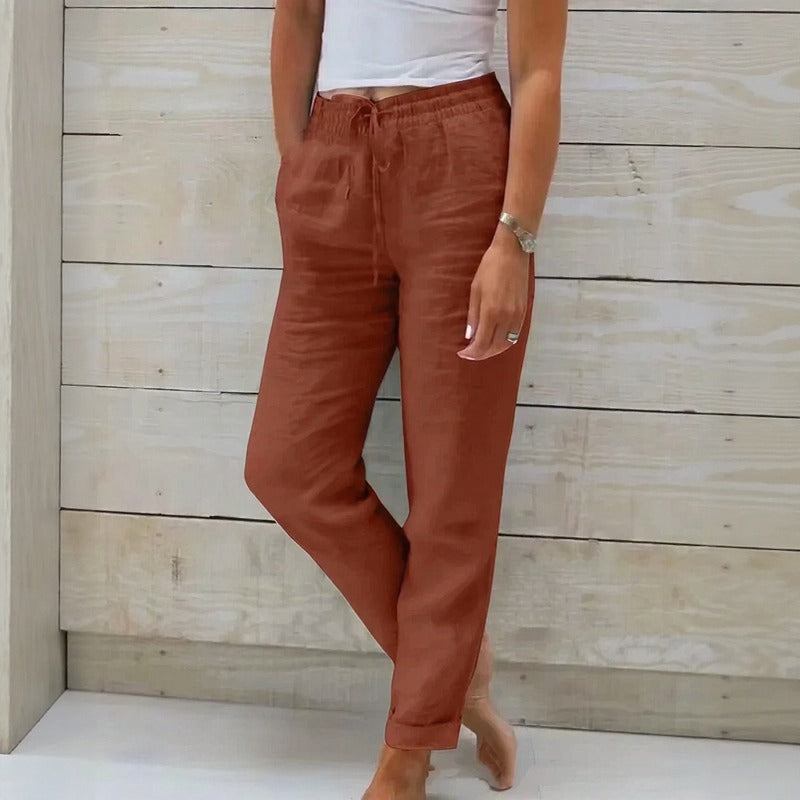 (Pague 1 Leve 2) Calça Cagliari™ em Linho de Algodão e Cós Ajustável