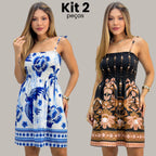 Kit 2 Vestidos Femininos Curtos Estampados