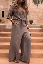 Conjunto Luna em Linho Natural - Modelagem Pantalona e Tecido Respirável (Oferta Válida Apenas Hoje)
